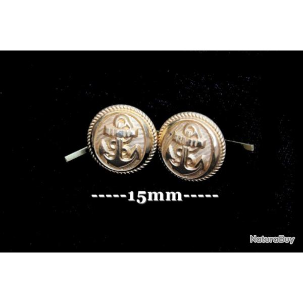 Lot de deux boutons � lamelles (15 mm ) Marine Nationale finition dorure