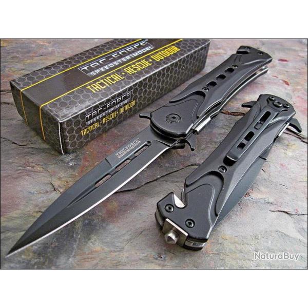 Dague Couteau Tactical Rescue Ouverture Assist�e Lame Acier Inox Manche Alu TF719BK