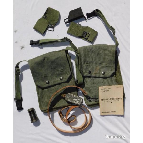 PETIT LOT P.M. MAT 49 : PORTE CHARGEURS TAP + CHARGETTE + BRETELLE + HUILIER + BTB + MANUEL 1951