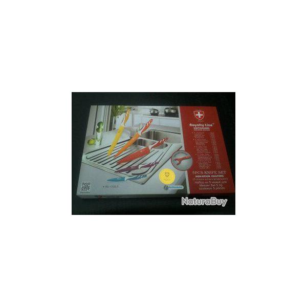 ....BOITE NEUVE DE 5 COUTEAUX + EPLUCHE LEGUMES - ROYALTY LINE SUISSE