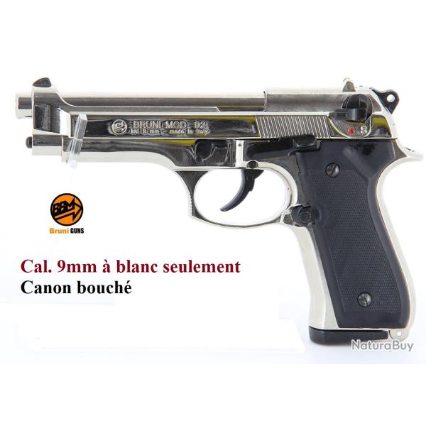 Pistolet BERETTA  Nickel Chrome  blanc  Mod 92  Cal. 9mm PAK