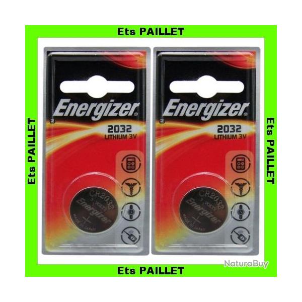 Lot de 2 Piles Energizer CR2032 3V Lithium Longue dure sous blister individuel Expiration 2029