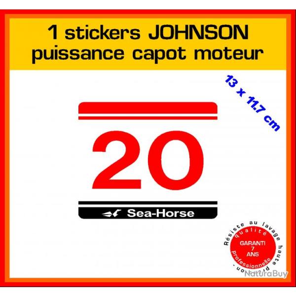 1 sticker JOHNSON puissance moteur 20 cv srie 5 hors bord bateau barque pche