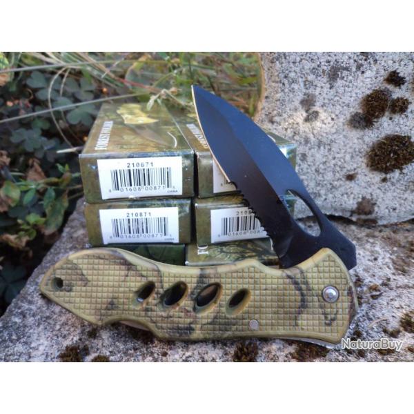 Lot de Couteaux - 6 Couteaux de Chasse Lame Acier Carbone Serrated Manche Camo Lockback CN210871