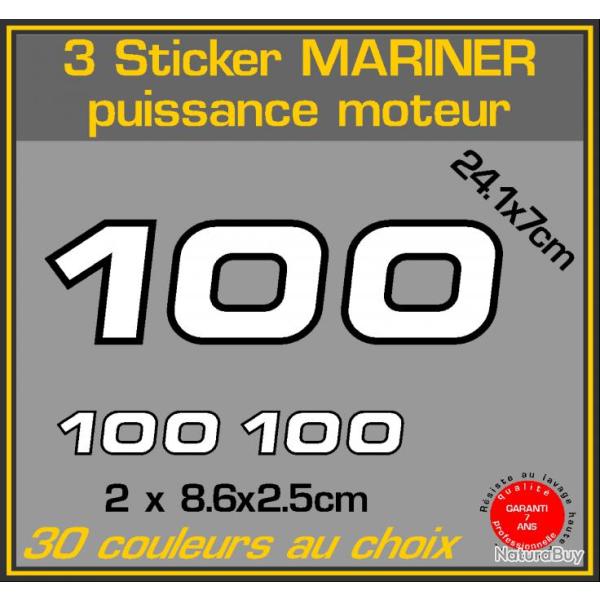 3 sticker MARINER puissance moteur 100 cv serie 2 hors bord bateau peche