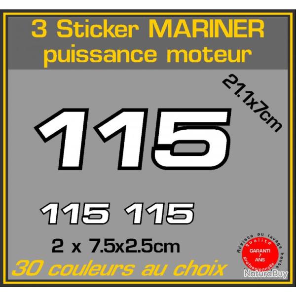 3 sticker MARINER puissance moteur 115 cv serie 2 hors bord bateau peche
