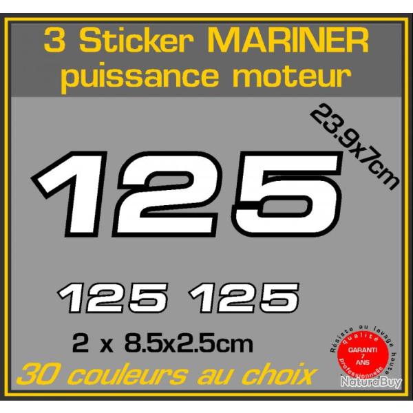 3 sticker MARINER puissance moteur 125 cv serie 2 hors bord bateau peche