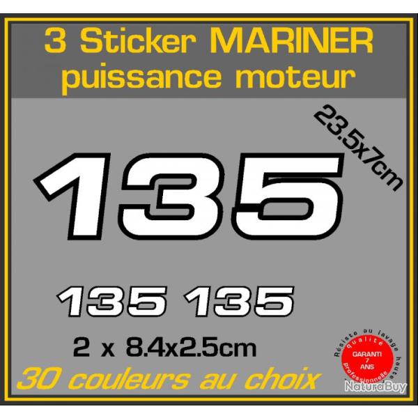 3 sticker MARINER puissance moteur 135 cv serie 2 hors bord bateau peche