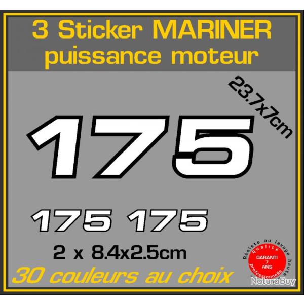 3 sticker MARINER puissance moteur 175 cv serie 2 hors bord bateau peche