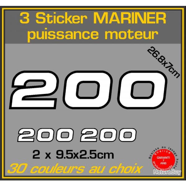 3 sticker MARINER puissance moteur 200 cv serie 2 hors bord bateau peche