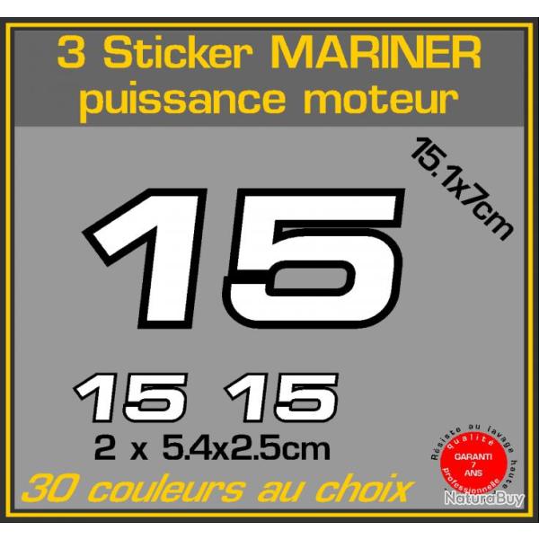 3 sticker MARINER puissance moteur 15 cv serie 2 hors bord bateau peche