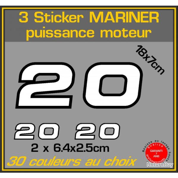 3 sticker MARINER puissance moteur 20 cv serie 2 hors bord bateau peche