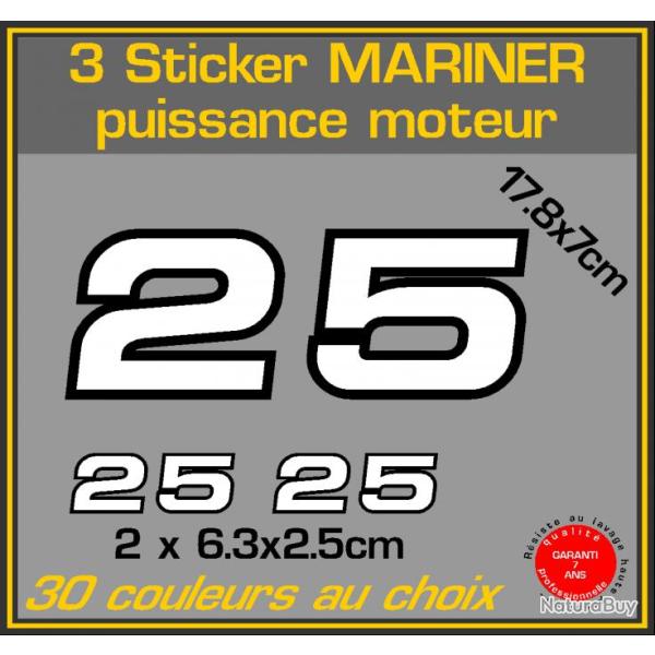 3 sticker MARINER puissance moteur 25 cv serie 2 hors bord bateau peche