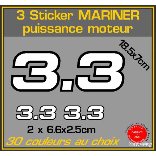 3 sticker MARINER puissance moteur 3.3 cv serie 2 hors bord bateau peche