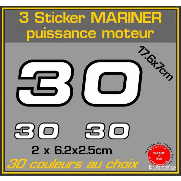 3 sticker MARINER puissance moteur 30 cv serie 2 hors bord bateau peche