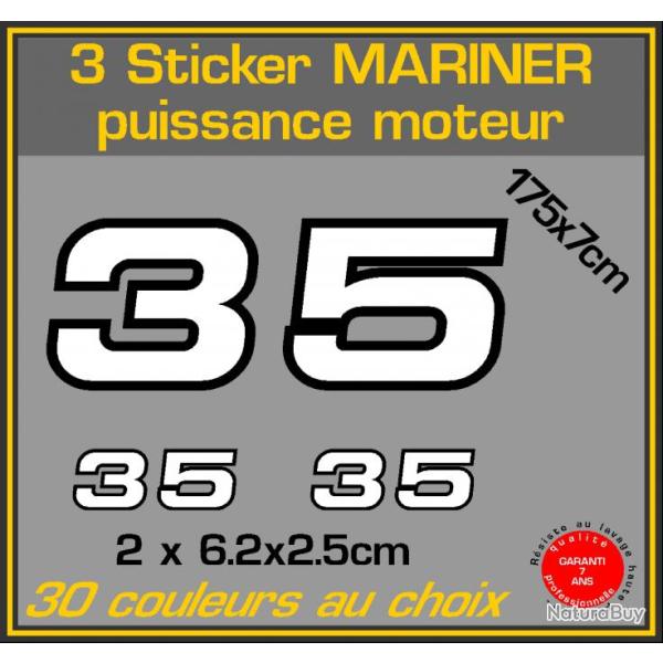 3 sticker MARINER puissance moteur 35 cv serie 2 hors bord bateau peche