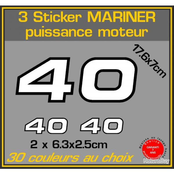 3 sticker MARINER puissance moteur 40 cv serie 2 hors bord bateau peche