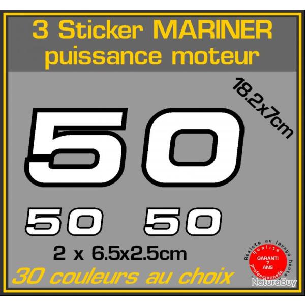 3 sticker MARINER puissance moteur 50 cv serie 2 hors bord bateau peche