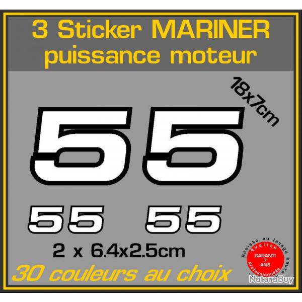 3 sticker MARINER puissance moteur 55 cv serie 2 hors bord bateau peche