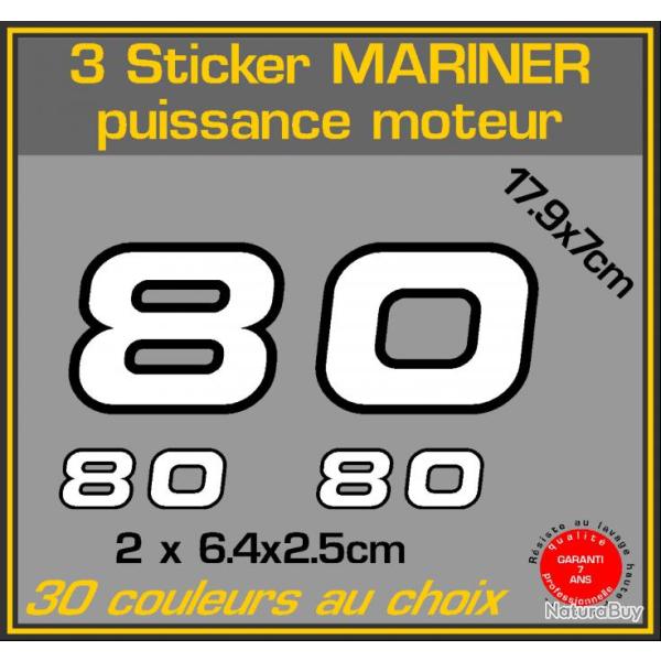 3 sticker MARINER puissance moteur 80 cv serie 2 hors bord bateau peche