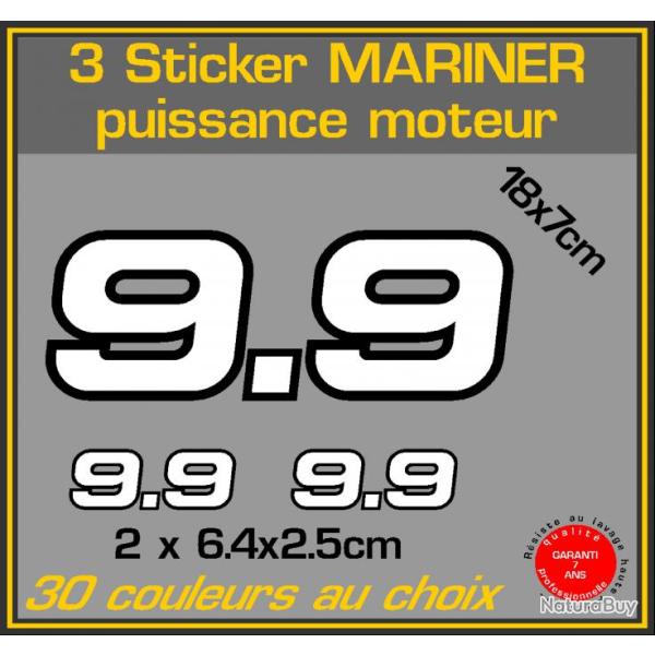3 sticker MARINER puissance moteur 9.9 cv serie 2 hors bord bateau peche