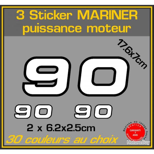 3 sticker MARINER puissance moteur 90 cv serie 2 hors bord bateau peche
