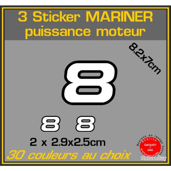 3 sticker MARINER puissance moteur 8 cv serie 2 hors bord bateau peche