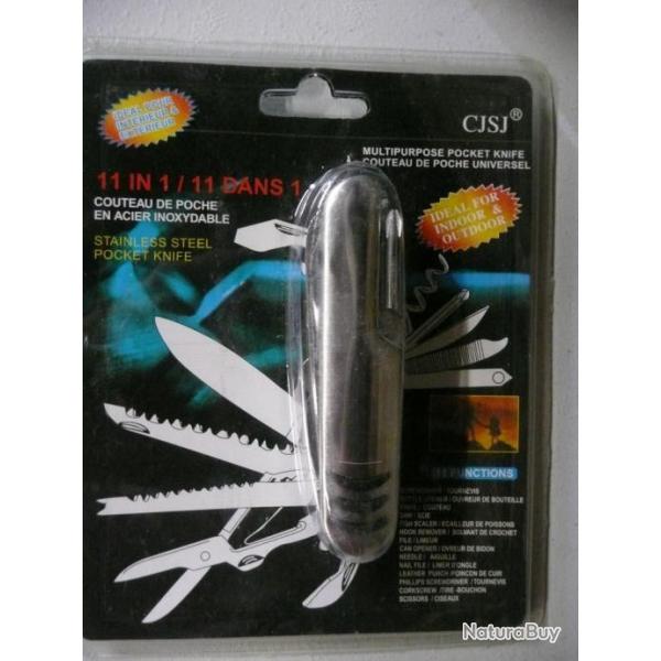 DESTOCKAGE : Couteau multilames ( 11 fonctions ) en acier inoxydable CHASSE PECHE RANDONNEEE