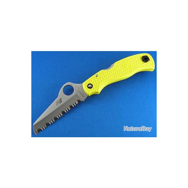 Couteau Spyderco Saver Salt Yellow Acier H2 Manche FRN Yellow Made In Japan SC118SYL