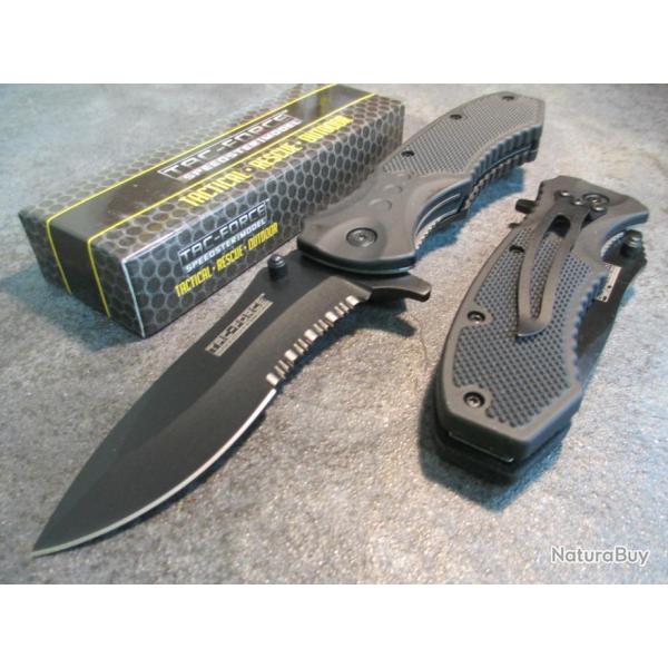 LOT DE Couteaux - 3 x Tactical Tac-Force Ouverture Assist�e Acier Inox Serrated Manche G-10 TF800BK
