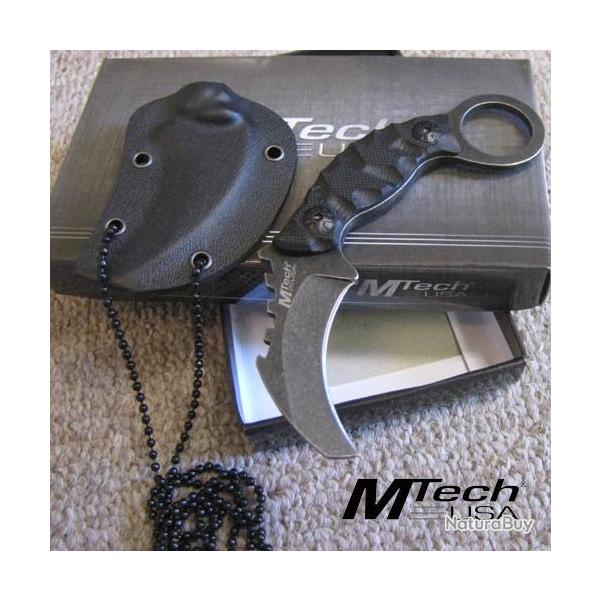 LOT DE 3 Couteaux de Cou Karambit Mtech Lame Acier 440 Manche G-10 Etui Kydex MT2033