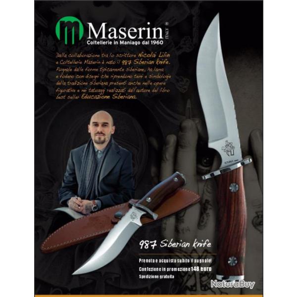 Couteau Maserin Siberiano by Nicolai Lilin Lame acier 440 Manche Palissandre Made in Italy MAS987
