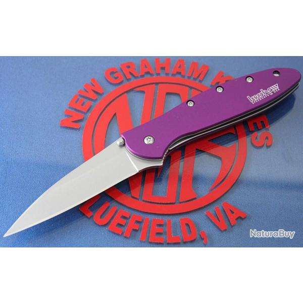 Couteau Kershaw Leek A/O Lame Acier Sandvik 14C28N Manche Alu 6061-T6 Made In USA KS1660PUR