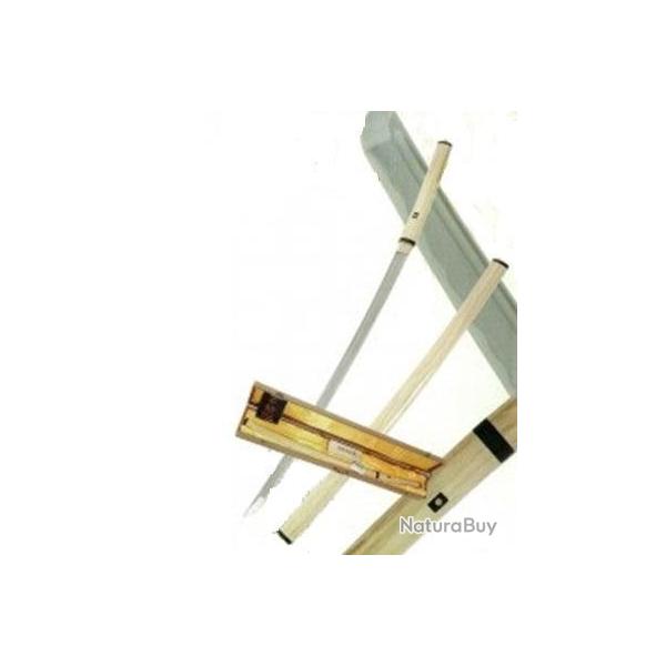 KATANA  SHIRASAYA  Forg Main Bois Naturel  Lame DAMAS en Coffret Bois