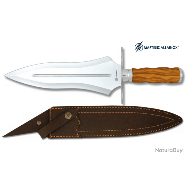 Couteau de chasse 38 cm manche bois d?Olivier  avec son Etui tout Cuir