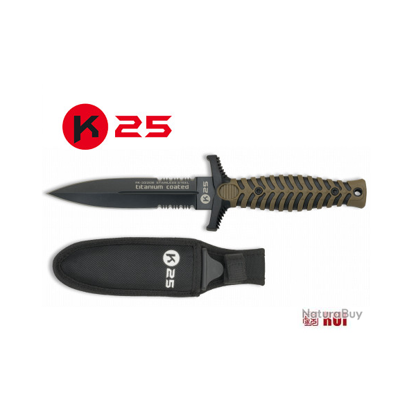 Poignard tactique de combat vert kaki /  K25  avec etui pour ceinture