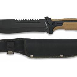 Couteau Tactique coupe barbelé Sable et Noir avec étui pour ceinture