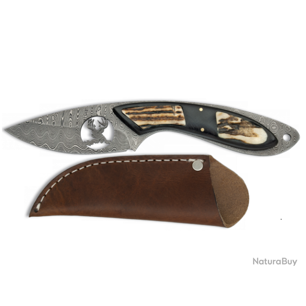 Couteau  DAMASCUS -  cerf  avec son Etui tout Cuir