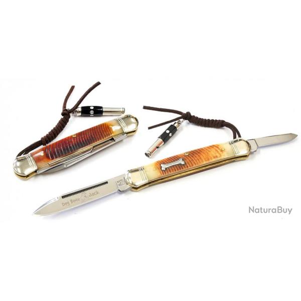 Couteau Rough Rider Dog Bone Muskrat 2 Lames Manche Os + Sifflet Ultrason RR1185