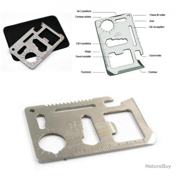 Couteau de poche Multifonction Format carte cr�dit, id�al pour le camping - 11 Outils