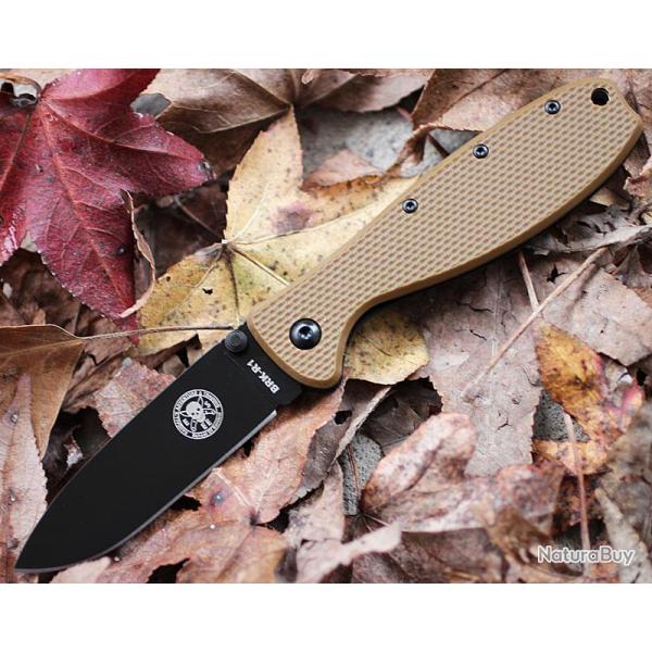 Couteau Esee BRK Zancudo Framelock Lame Acier AUS-8 Black Manche FRN Coyote BRKR1CBB