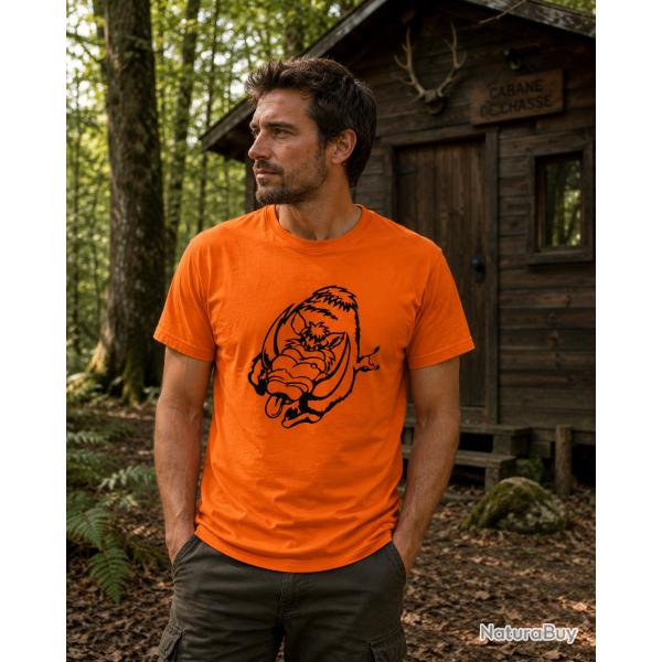 Tee-shirt orange marquage sanglier