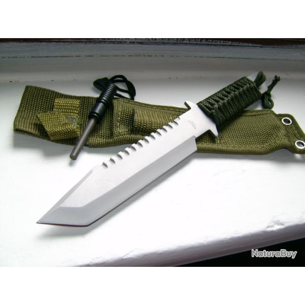 Couteau TANTO SURVIE + Allume FEU M3371 - MILITARY