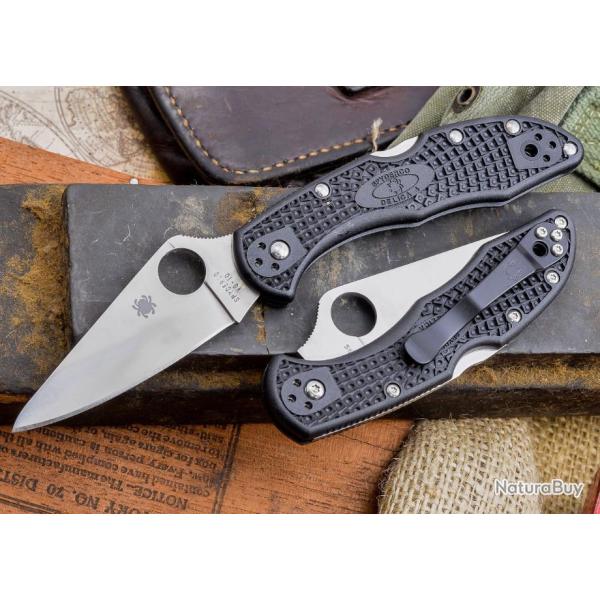 Couteau Spyderco Delica Flat Ground Black Acier VG-10 Manche FRN Made In Japan SC11FPBK