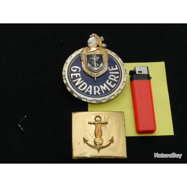 GENDARMERIE MARITIME : RARE PLAQUE MOTOCYCLISTE + BOUCLE CEINTURON