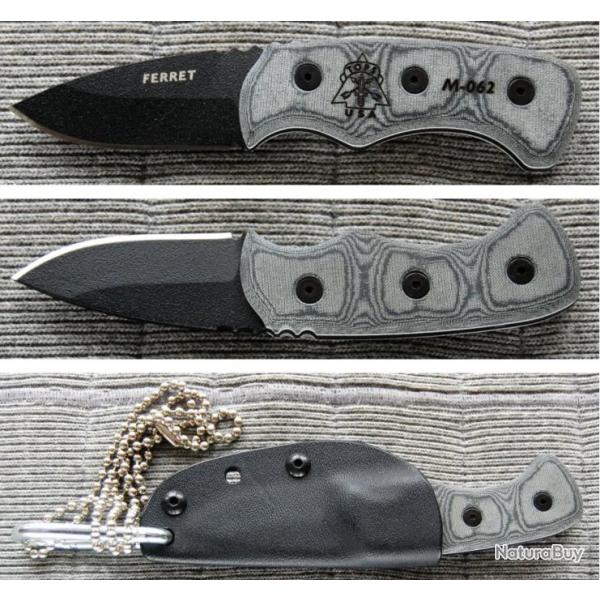 Couteau de Cou Tops Ferret Lame Acier 1095 Manche Micarta Etui Kydex Tops Knives Made USA TPFBHP01