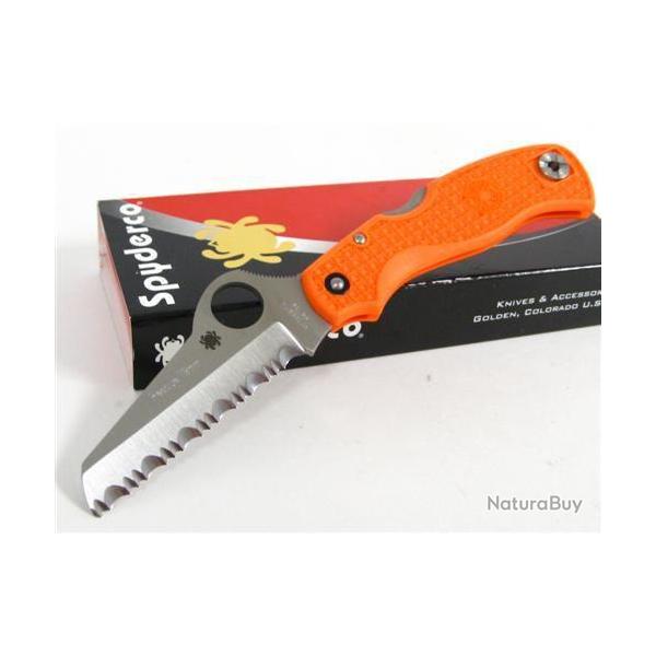 Couteau Spyderco Rescue 79mm Orange handles Lame Acier VG-10 Manche FRN Made In Japan SC45SOR