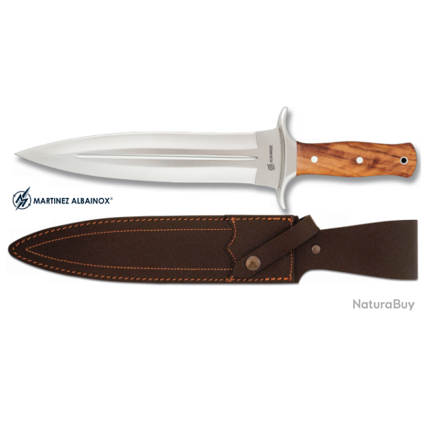 Couteau de chasse 36 cm manche bois d'Olivier  avec son Etui tout Cuir