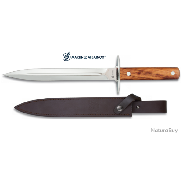 Couteau de chasse 41 cm manche bois d?Olivier  avec son Etui tout Cuir