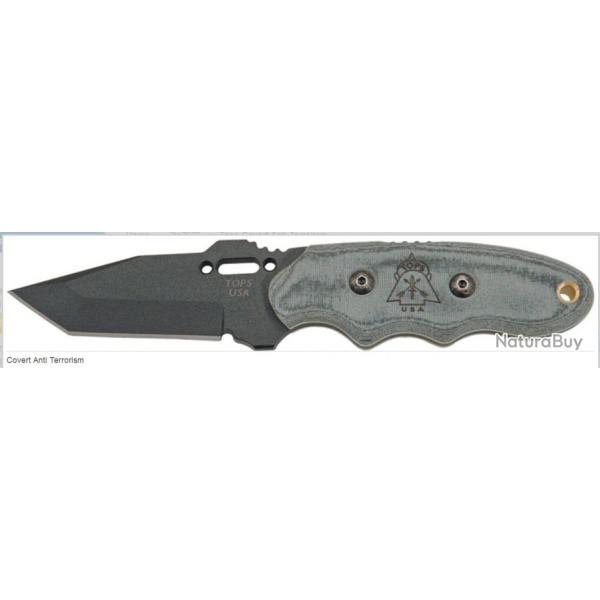 Couteau Tactical Tops Covert Anti Terrorism Acier Carbone 1095 Manche Micarta Made In USA TP203